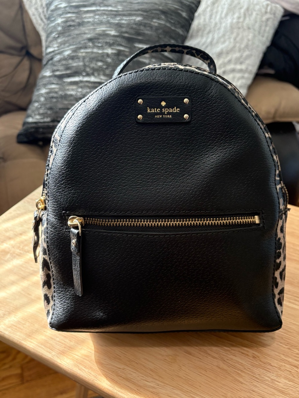 kate spade Black with Leopard Trim Mini Backpack